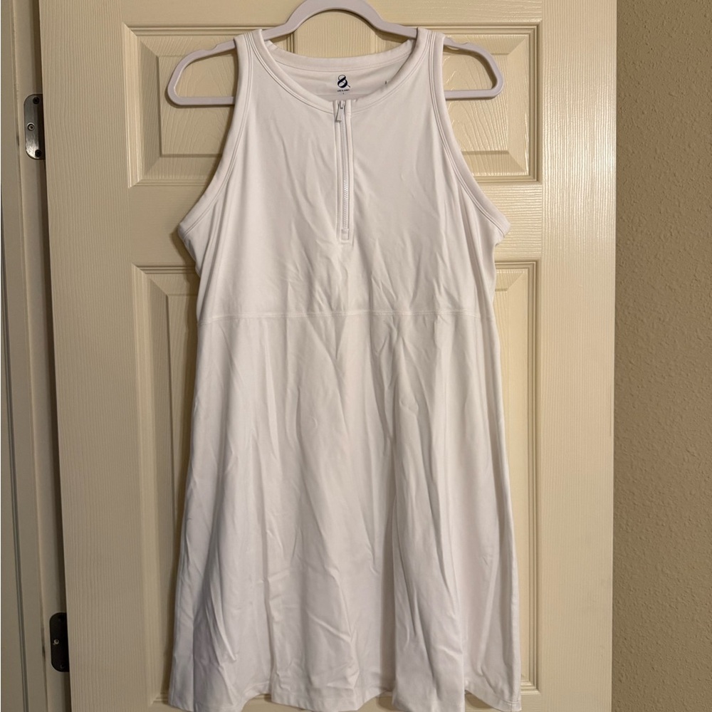 Lou & Grey White Tank Top Zip-Front Athletic Dress